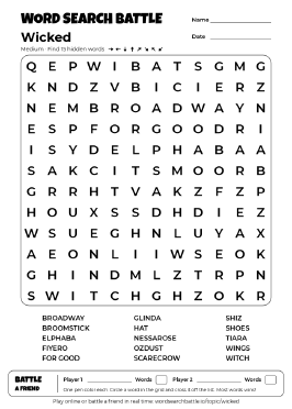 Printable Medium Wicked Word Search