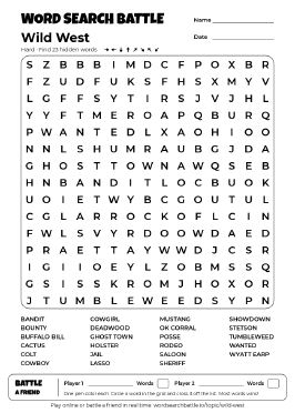 Printable Wild West Word Search