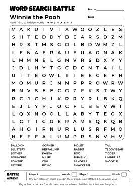 Printable Winnie the Pooh Word Search
