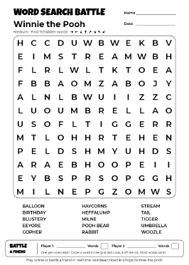 Printable Winnie the Pooh Word Search