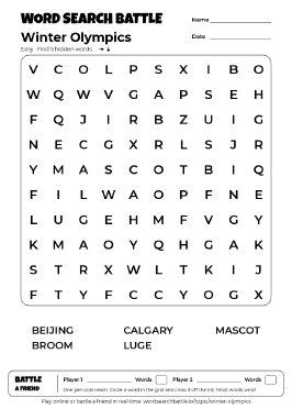 Printable Winter Olympics Word Search
