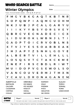 Printable Winter Olympics Word Search