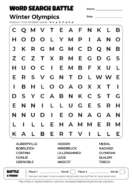 Printable Winter Olympics Word Search