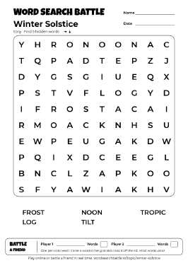 Printable Easy Winter Solstice Word Search