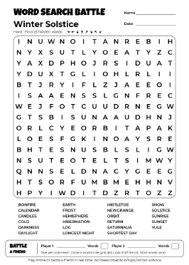 Printable Hard Winter Solstice Word Search