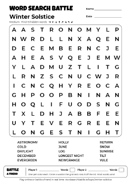 Printable Medium Winter Solstice Word Search
