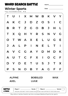 Printable Winter Sports Word Search