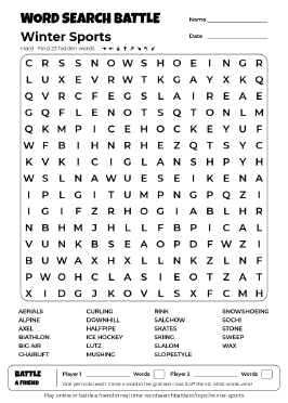 Printable Winter Sports Word Search