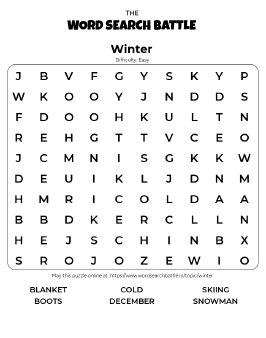 Printable Easy Winter Word Search