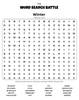 Printable Hard Winter Word Search