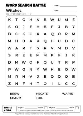 Printable Easy Witches Word Search