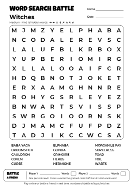 Printable Medium Witches Word Search