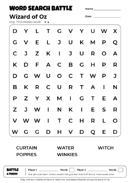 Printable Wizard of Oz Word Search