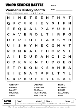 Printable Women's History Month Word Search Preview