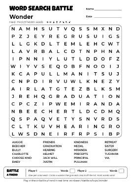 Printable Wonder Word Search