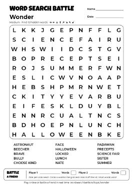 Printable Wonder Word Search