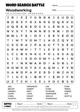 Printable Hard Woodworking Word Search