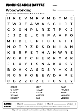 Printable Medium Woodworking Word Search