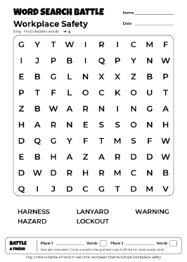 Printable Workplace Safety Word Search