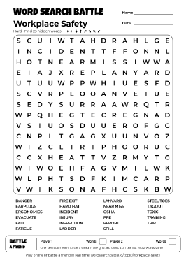 Printable Workplace Safety Word Search