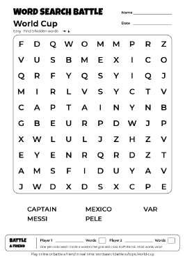 Printable Easy World Cup Word Search