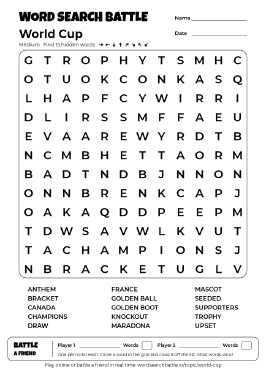 Printable Medium World Cup Word Search