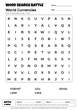 Printable World Currencies Word Search