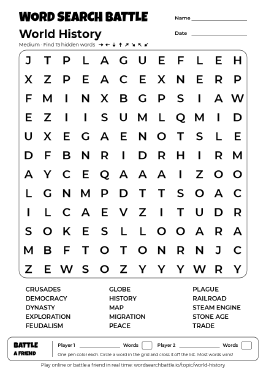 Printable World History Word Search