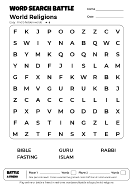 Printable World Religions Word Search