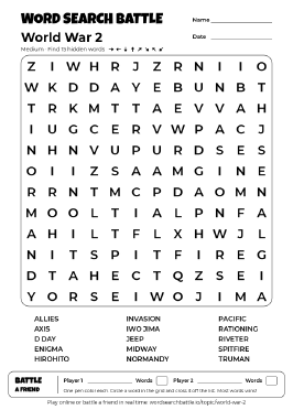 Printable Medium World War 2 Word Search