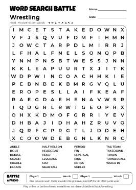 Printable Wrestling Word Search
