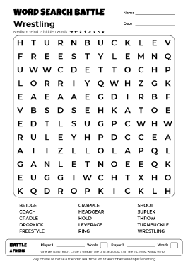Printable Wrestling Word Search