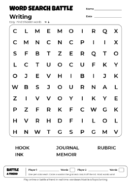 Printable Easy Writing Word Search