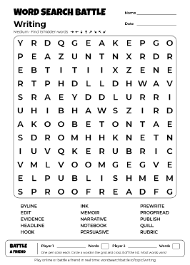 Printable Medium Writing Word Search