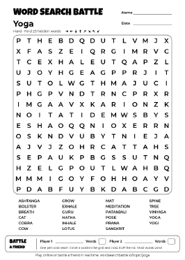 Printable Hard Yoga Word Search