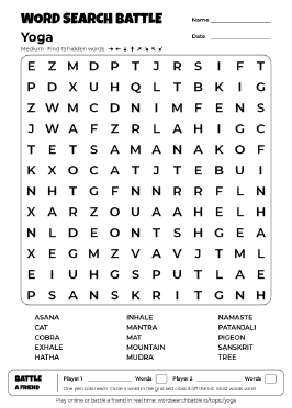 Printable Medium Yoga Word Search