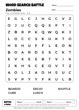 Printable Easy Zombies Word Search