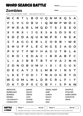 Printable Hard Zombies Word Search