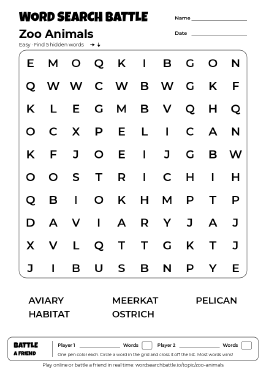 Printable Zoo Animals Word Search