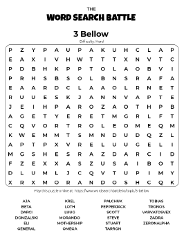 Printable Hard 3 Bellow Word Search
