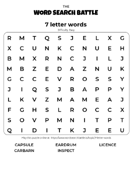Printable Easy 7 letter words Word Search