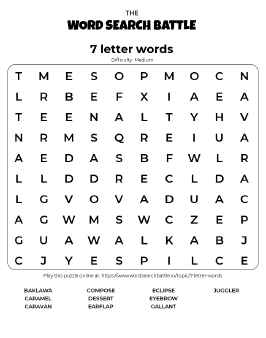 Printable 7 letter words Word Search