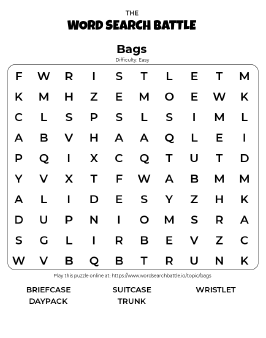 Printable Easy Bags Word Search