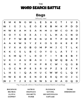 Printable Hard Bags Word Search