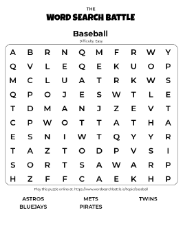 Printable Easy Baseball Word Search