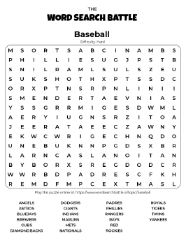 Printable Hard Baseball Word Search