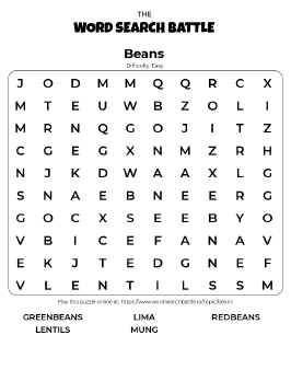 Printable Easy Beans Word Search