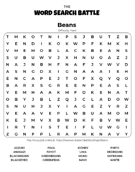 Printable Beans Word Search