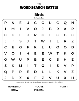 Printable Easy Birds Word Search