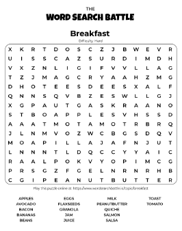 Printable Hard Breakfast Word Search